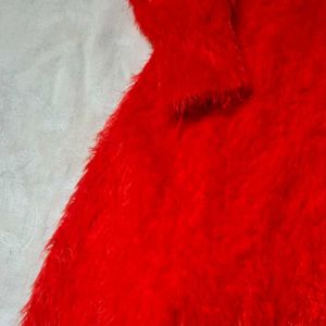 Cozy Red Woollen Long Sleeve Winter Sweater Dress