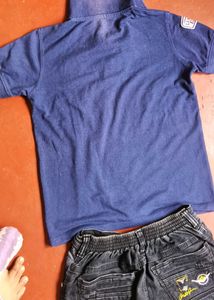 Blue Polo Shirt &amp; Denim Shorts Set