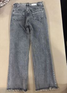 Grey Wide Leg Frayed Jeans
