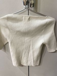 Cream Ribbed Square Neck Crop Top