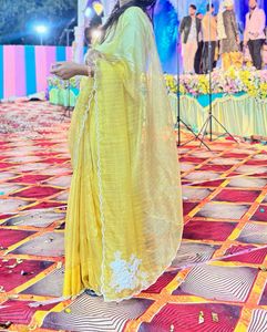 Beautiful Yellow Saree with Embroidered Blouse