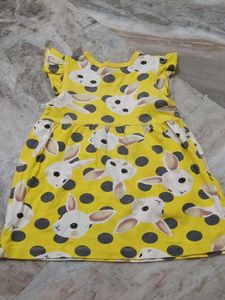 Cute Bunny Print Yellow Dress
