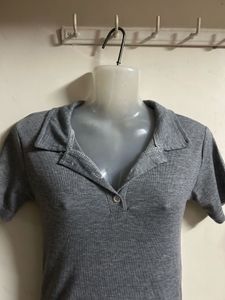 Gray Polo Collar Mini Dress
