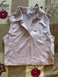 Sleeveless Polo Crop Top