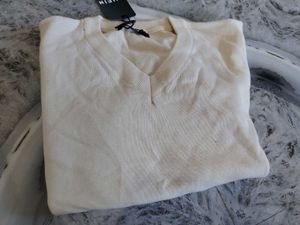 Cream V-Neck Striped Sweater