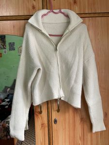 Cream Knit Zip-Up Sweater