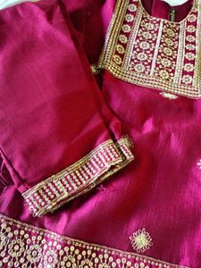 Elegant Maroon Kurta Set with Golden Embroidery