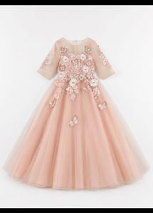 Peach Flower &amp; Butterfly Tulle Gown