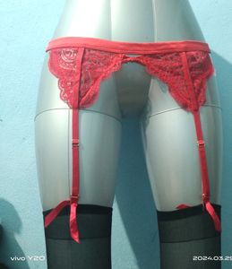 (739)Red Lace Garter Belt with Stockings