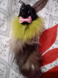 Cute Fluffy Animal Keychain with Yellow Fur, Black