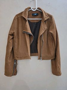 Brown lightweight Cropped Suede-Style Jacket