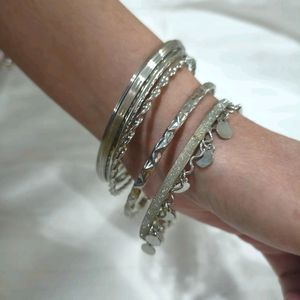 Silver Bangles Bracelet Set Of 5