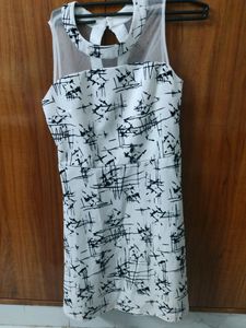 Off White Black Printed Branded Dress Knee Leng