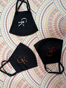 "GK" Embroidered Combo Of 3 Face Masks