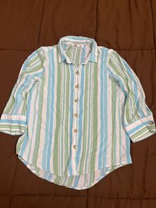 Blue green Striped Button-Down Shirt