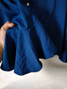 Navy Blue Ruffle Sleeve Button-Up Shirt