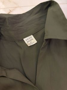 Olive Green Collared Button-Up Top