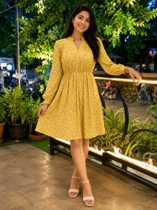 Yellow Floral Print Midi Dress