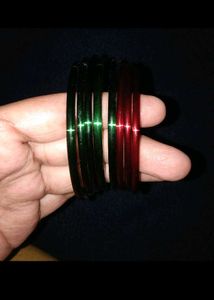 Red And Green Glass Bangles  Wrist 2.4 Size