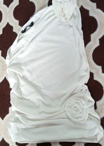 Chic One-Shoulder White Top with Rose Detail