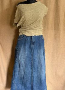 Denim Maxi Skirt with Embroidered Detail