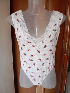 Women's Floral Bodysuit with Lace Trim