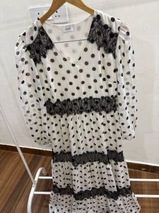 Kazo White Polka Dot Midi Dress