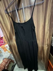 Black Ribbed Spaghetti Strap Jumpsuit