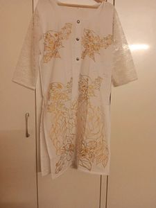 White Kurta with Gold Print
