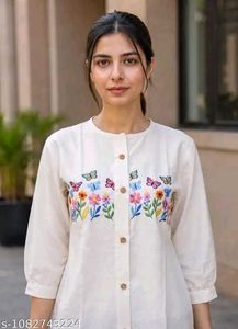 Embroidered White Kurta with Navy Blue Pants