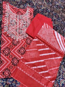 Red Bandhani Kurta Set with Sequins