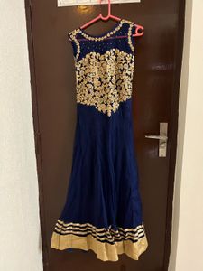 Elegant Navy Blue Embroidered Gown