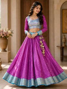 Only One Time Worn Purple Banarasi Lehenga Set 💜
