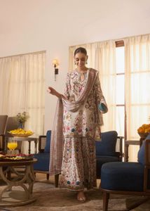 Champagne Gold Printed Crepe Silk Kurta Set