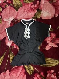 Vintage Chic Black Top with Mandarin Collar