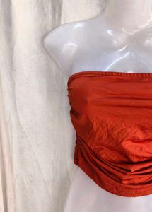 Orange Ruched Strapless Tube Top