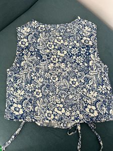 Blue Floral Ruched Crop Top