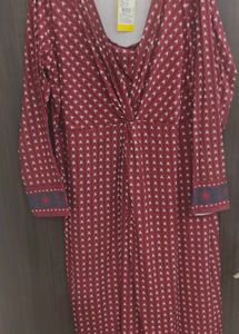 Maroon Printed V-Neck Maxi Dress