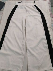 White Wide Leg Pants with Black Stripe