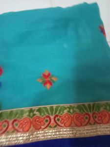 Crepe Cyan Colour Saree