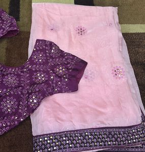 Elegant Pink &amp; Purple Embroidered Lehenga Choli