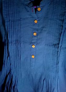 Elegant Blue Kurta with Folk Print Border