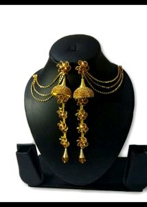 Long Traditional Earrings With Back Hair Chain