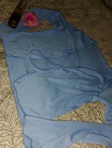 Cute Light Blue Tie-Front Cardigan
