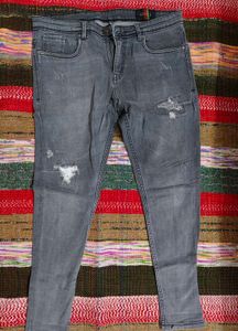 Grey Distressed Denim Jeans