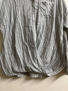 Grey Striped Wrap Front Shirt