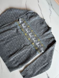 Gray Reindeer Knit Sweater