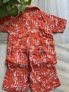 Orange Leaf Print Shirt &amp; Shorts Set