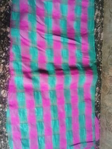 Beautiful Teal &amp; Pink Striped Saree