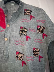 Grey Kurta with Pink Accent